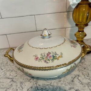 Noritake Floral Porcelain Dish with Gold Handles